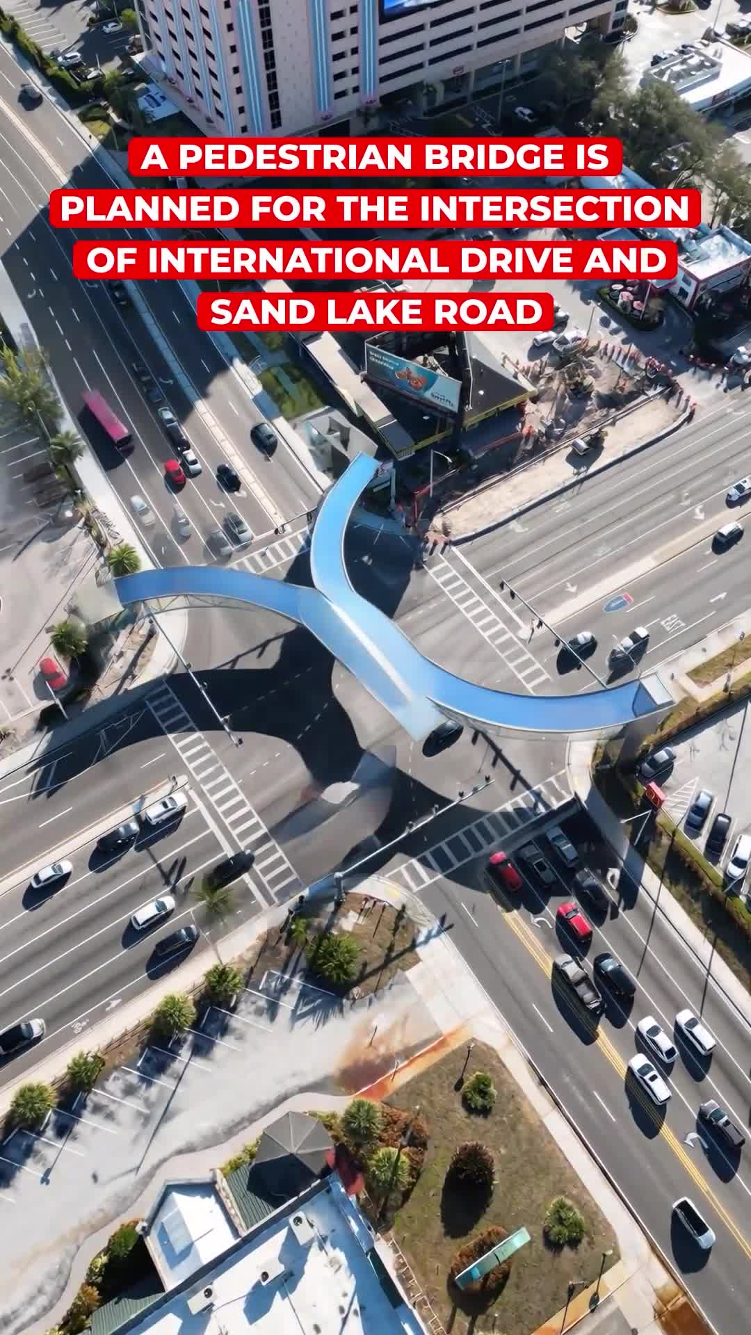 A $35.63M pedestrian bridge is planned for International Drive and Sand Lake Road, designed to connect all four corners…